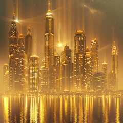 Beautiful background of Dubai buildings with gold accents, creating a stunning cityscape.