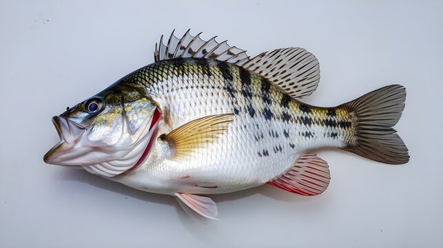 recommend clip art: A crappie fish, isolated on a white background, medium-sized freshwater fish with mouth opened.