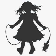A Little Girl Skipping and Jumping Rope Silhouette Vector