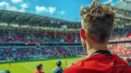 Thrilling football match scene showcasing teams competing fiercely on the field with an enthusiastic crowd in the background 