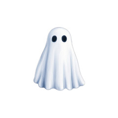A cute cartoon ghost character with big eyes, perfect for Halloween themes, spooky decorations, or playful illustrations. transparent background watercolor style