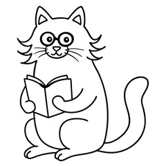 A cat is reading a book line art vector