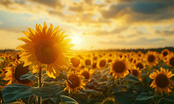 a large sunflower in a field of sunflowers