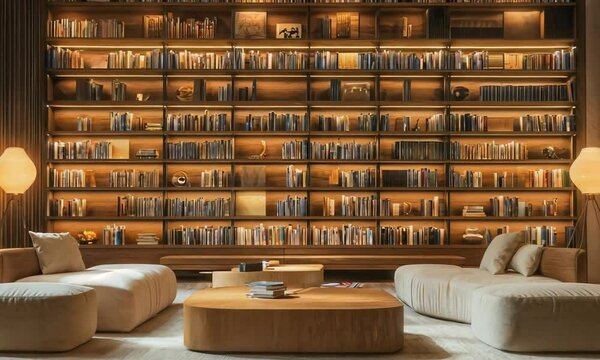 cozy living room with armchdigitalr bookcase and book collection