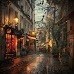 Fototapeta premium Parisian Alleyway After Rain