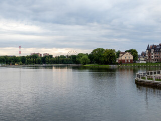 pond in Kaliningrad city, Russia on summer evening