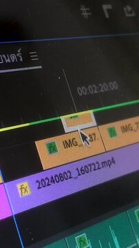 Close up interface video editing time line video processing on computer monitor Software interface for editing video