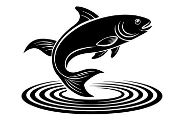 A fish jumping out of the water ripple vector art illustration with splash white background