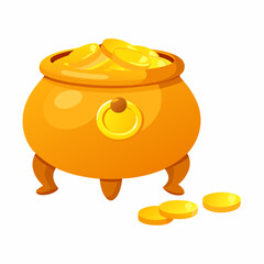 Golden coin pot Secret treasure cartoon icon on a isolated white background (1)