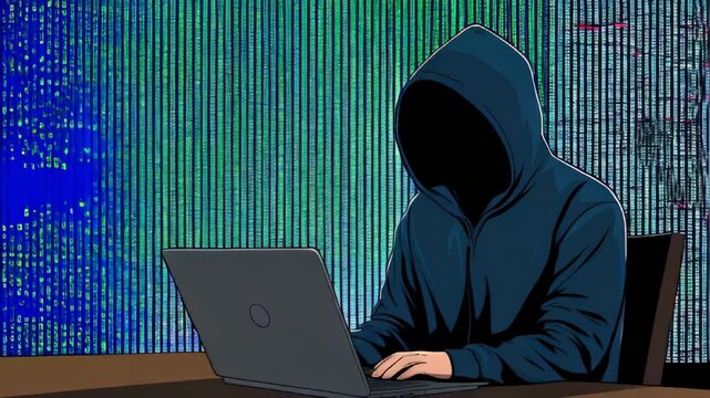 Anonymous Computer Hacker attacking internet Hacking malware concept. Hacker abstract laptop binary code digital interface. Virus, Spyware, Malware Malicious software. Cyber