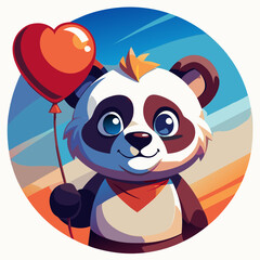 panda bear with heart isolated on white background. PNG Transparent file type with high definition quality And vibrant color grading Available.