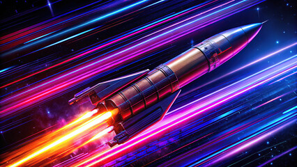 Futuristic rocket launching at high speed through outer space