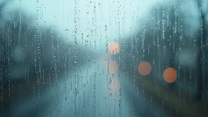 Rain days, rain falling on window surface, widescreen 16:9, 300 dpi, with free space for text