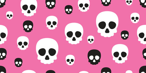 skull seamless pattern Halloween bone vector cartoon skeleton doodle black pink tile background scarf isolated gift wrapping paper repeat wallpaper illustration design