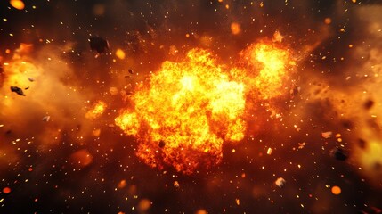 Fototapeta premium A vibrant explosion surrounded by debris and sparks, depicting chaos and energy.