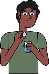 black man with a glass of water ready to take a pill.eps