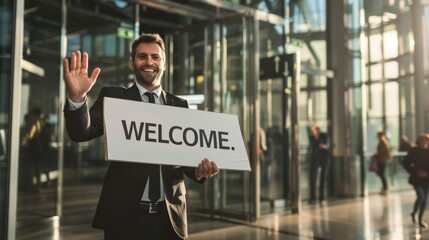 The Man Holding Welcome Sign.