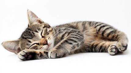 Obraz premium Sleeping Kitten on a White Background