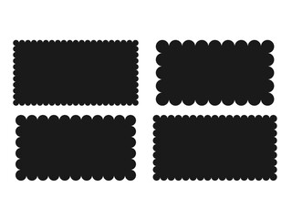 Blank Scallop Wavy Edge Rectangles set. Black Rectangle squiggly Stickers Set. Zigzag Geometric Shapes. Frame, Stamp, Label, Badge For Promotion Design. Vector illustration