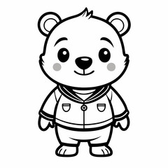 Charming Bear Sketch for Kids Black & White art Vector Coloring Page