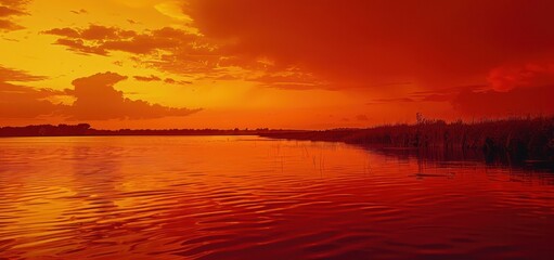 Obraz premium Fiery Sunset Over Still Waters