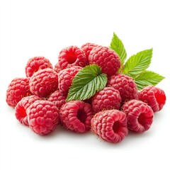 A Bunch of Fresh Raspberries with Green Leaves
