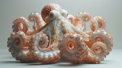 Obraz premium Enigmatic Octopus Dancing in White Space on White Background