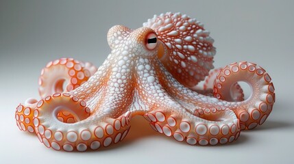 Enigmatic Octopus Dancing in White Space on White Background