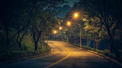 Tranquil, romantic street light on a scenic night in Taiwan Provincial Highway 1. This photo is perfect for branding, calendar, postcard, screensaver, wallpaper, poster, banner, cover, or website. 