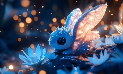 Enchanting Fantasy Creature with Glowing Wings in a Magical Forest