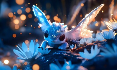 Enchanting Fantasy Creature with Glowing Wings in a Magical Forest