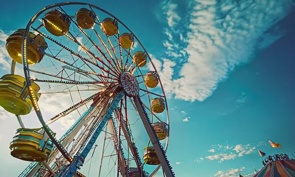 a ferris wheel with a blue sky in the background