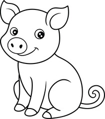 Discover the joy of coloring with a cute pig line art illustration perfect for kids' coloring books
