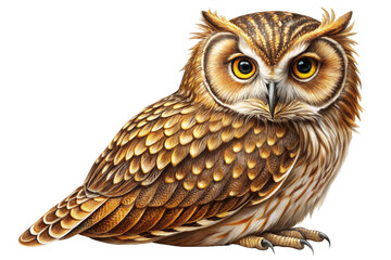 Obraz premium A wise owl with sharp, piercing eyes, symbolizing knowledge, wisdom, and the ability to see in the dark. The detailed engraving highlights the intricate patterns of its feathers, representing beauty a