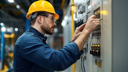 Industrial Worker with Safety Gear Checking Panel