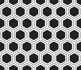 Honeycomb mosaic background. Rounded hexagons mosaic pattern with inner solid cells. Large hexagon shapes. Seamless tileable vector illustration.