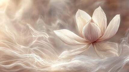   A white flower rests atop fluffy white sheets upon a bed