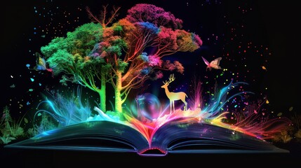 Fototapeta premium Magical Forest Emerging From an Open Book