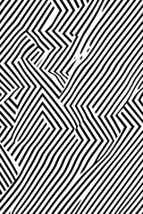 Abstract black and white striped pattern with dynamic geometric shapes