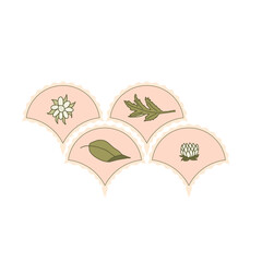 Flowers and leaves scallop stickers isolated on white background. Vector hand drawn flat illustration