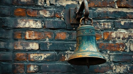 Obraz premium Antique Bell on a Brick Wall