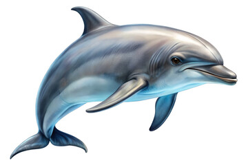 Fototapeta premium A detailed illustration of a dolphin, showcasing its sleek, streamlined body and friendly expression. The image captures the essence of these intelligent creatures, symbolizing grace, intelligence, an