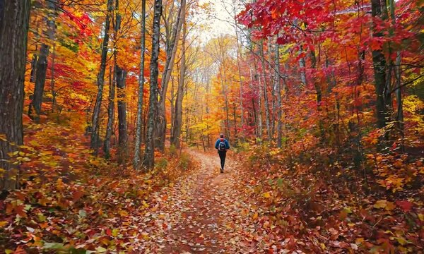 a person walking down a path in the woods