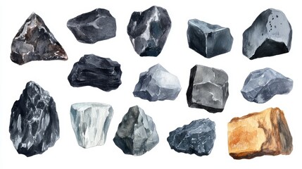 Naklejka premium Coal. White background. Watercolor illustrations set