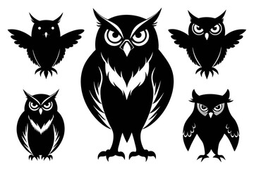 A set of beautiful birds owl vector art illustration