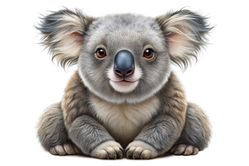 Fototapeta premium This charming illustration features a cuddly koala bear with big, expressive eyes and a sweet smile. It evokes feelings of warmth, innocence, and the beauty of nature. The realistic details and soft c