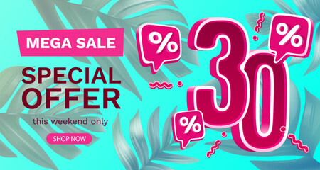 Summer sale offer 30 percentage, flyer save season. Vector illustration