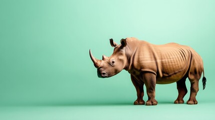 Obraz premium Endangered Javan Rhino in Minimalist Setting, Powerful Features Highlighted, Strong Legs Visible, Perfect for Conservation Awareness Campaigns