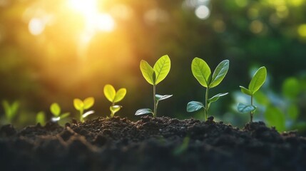 The concept of business growth & success with young plants growing well.