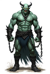 Fototapeta premium Scarred Demon of Dark Fantasy , dark fantasy aesthetic, high-detail illustration, epic fantasy artwork, character concept art, rich color palette, dark and gritty style.